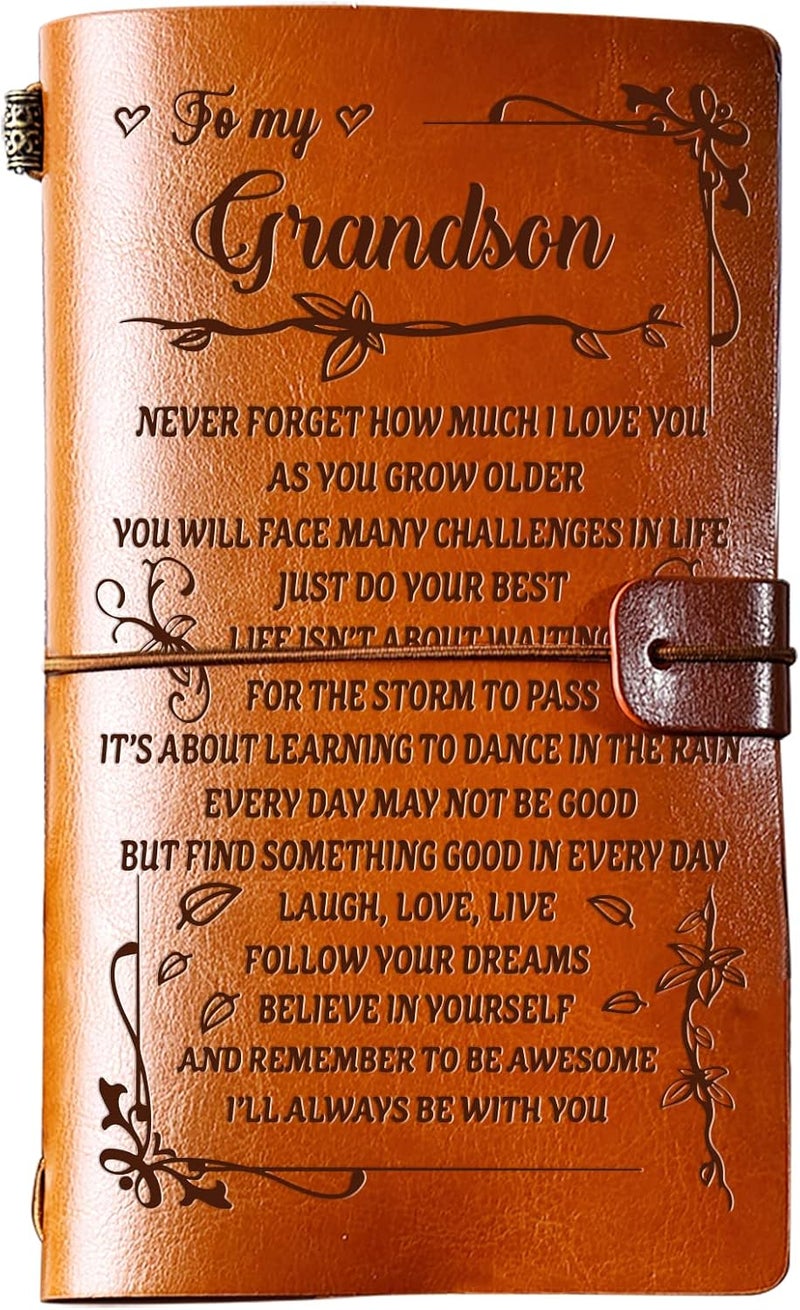 PRSTENLY Grandson Gifts Leather Journal, To My Grandson Gifts 140 Page Journal Notebooks, Graduation Birthday Christmas Gift for Grandsons from Grandma Grandpa - Image 1